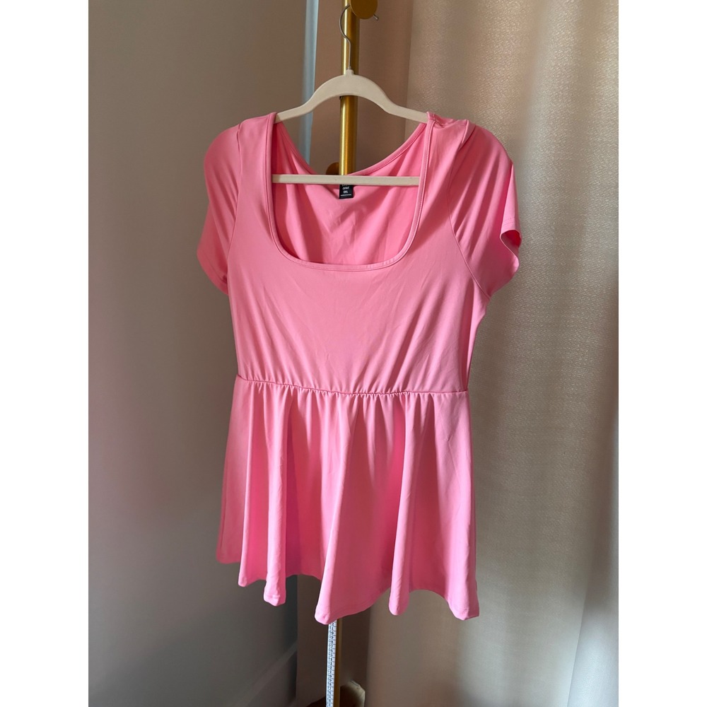 SHEIN Pink Square Neck Short Sleeve Babydoll Romper Dress Plus Size 0XL